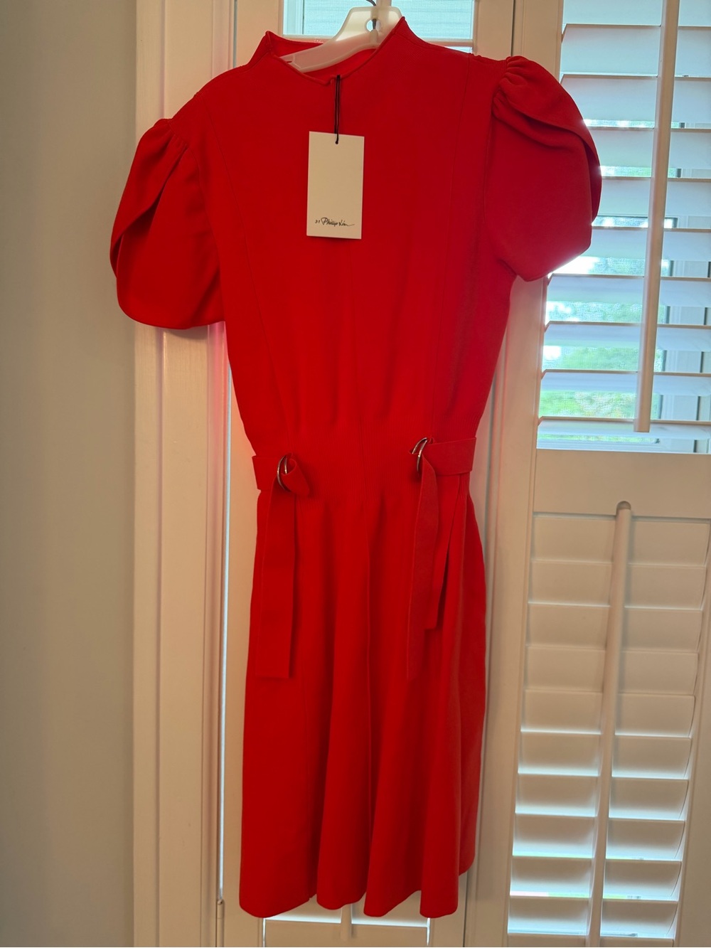 3.1 Phillip Lim Red Puff-Sleeve Belted Dress